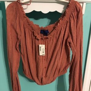 Orange button up cropped blouse